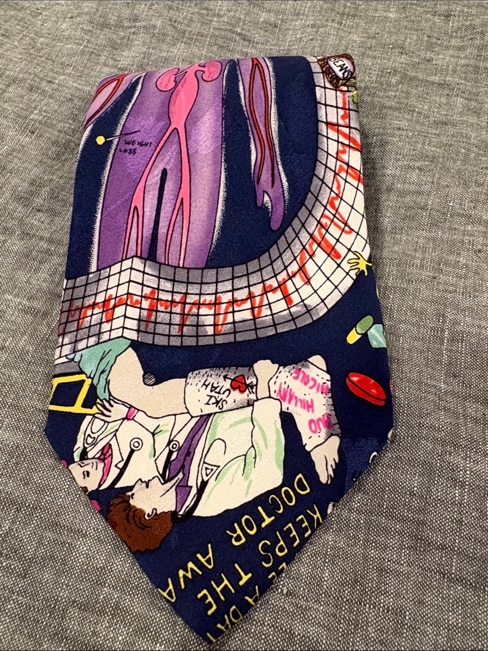 Nicole Miller Silk Neck Tie Medical Doctor Surgery Vintage 1991 Hand Sewn